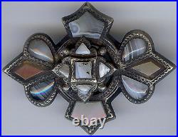 Antique Victorian Scottish Sterling Silver Layered Agate Pin Brooch