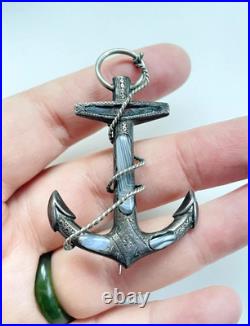 Antique Victorian Scottish Sterling Silver Montrose Agate Anchor Brooch Pin 2.25