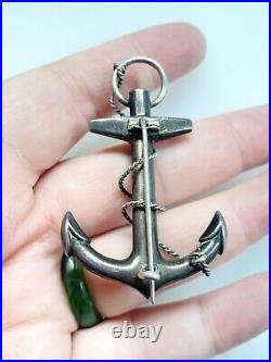 Antique Victorian Scottish Sterling Silver Montrose Agate Anchor Brooch Pin 2.25