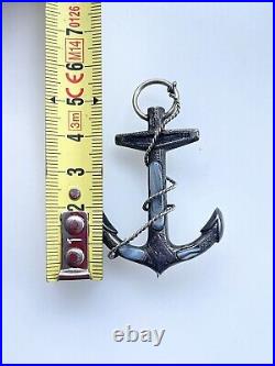Antique Victorian Scottish Sterling Silver Montrose Agate Anchor Brooch Pin 2.25