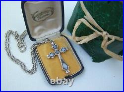 Antique Victorian Scottish Sterling Silver Montrose Agate Cross Pendant Necklace