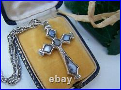 Antique Victorian Scottish Sterling Silver Montrose Agate Cross Pendant Necklace