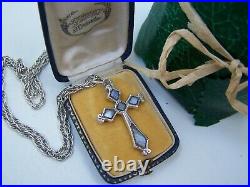 Antique Victorian Scottish Sterling Silver Montrose Agate Cross Pendant Necklace
