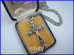 Antique Victorian Scottish Sterling Silver Montrose Agate Cross Pendant Necklace