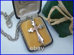 Antique Victorian Scottish Sterling Silver Montrose Agate Cross Pendant Necklace