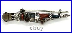 Antique Victorian Scottish Sterling Silver Topaz Agate Dirk Dagger Pin Brooch 5g