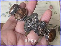 Antique Victorian Scottish Sterling silver & goldstone belt buckle bracelet