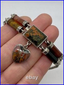 Antique Victorian Scottish Valentines Heart Charm Specimen Agate Silver Bracelet
