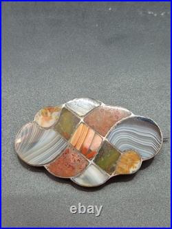 Antique Victorian Scottish Woven Agate & Sterling Silver Brooch