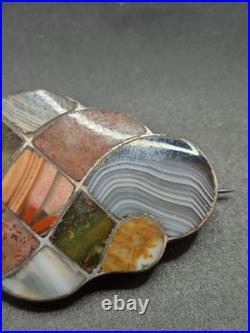 Antique Victorian Scottish Woven Agate & Sterling Silver Brooch