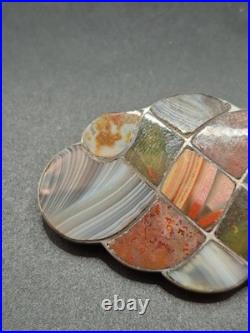 Antique Victorian Scottish Woven Agate & Sterling Silver Brooch