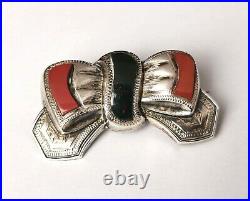 Antique Victorian Scottish agate and Silver bow brooch