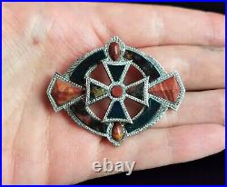 Antique Victorian Scottish agate and Silver brooch, Celtic Cross