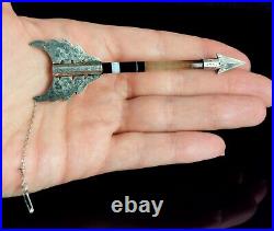 Antique Victorian Scottish agate arrow brooch, sterling silver