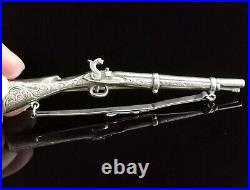 Antique Victorian Scottish silver musket brooch