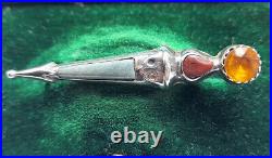 Antique Victorian Silver Dirk Dagger Scottish Highlands Agate Citrine Pin Brooch