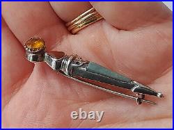 Antique Victorian Silver Dirk Dagger Scottish Highlands Agate Citrine Pin Brooch