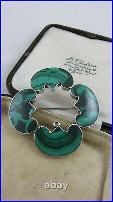 Antique Victorian Silver Malachite Brooch Chunky Scottish Stone