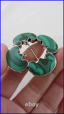 Antique Victorian Silver Malachite Brooch Chunky Scottish Stone