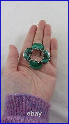 Antique Victorian Silver Malachite Brooch Chunky Scottish Stone