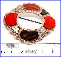 Antique Victorian Silver and Scottish Agate Pebble Brooch c. 1870, 19.5g