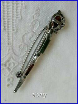 Antique Victorian Sterling Silver Agate Scottish Basket Sword Kilt Pin Brooch