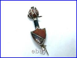 Antique Victorian Sterling Silver Agate Shield Sword Kilt Brooch Lozenge Mark