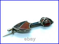 Antique Victorian Sterling Silver Agate Shield Sword Kilt Brooch Lozenge Mark