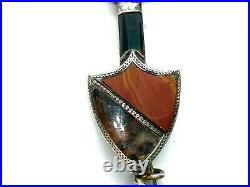 Antique Victorian Sterling Silver Agate Shield Sword Kilt Brooch Lozenge Mark