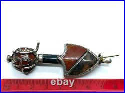 Antique Victorian Sterling Silver Agate Shield Sword Kilt Brooch Lozenge Mark