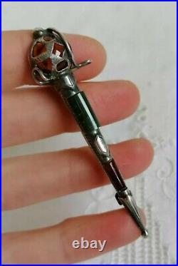 Antique Victorian Sterling Silver Bloodstone Agate Scottish Dirk Kilt Pin Brooch