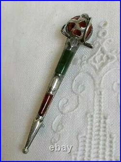 Antique Victorian Sterling Silver Bloodstone Agate Scottish Dirk Kilt Pin Brooch