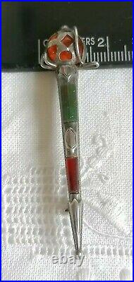 Antique Victorian Sterling Silver Bloodstone Agate Scottish Dirk Kilt Pin Brooch