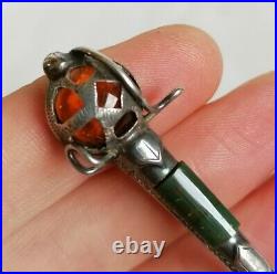 Antique Victorian Sterling Silver Bloodstone Agate Scottish Dirk Kilt Pin Brooch