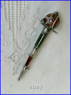 Antique Victorian Sterling Silver Bloodstone Agate Scottish Dirk Kilt Pin Brooch