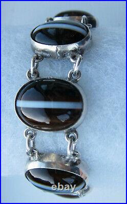 Antique Victorian Sterling Silver Humbug Banded Agate Bracelet