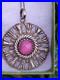 Antique Victorian Sterling Silver Pendant, Scottish Thistle Style, Pink Stone