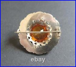 Antique Victorian Sterling Silver Scottish Agate Brooch Citrine Paste