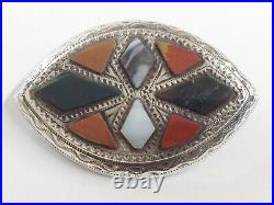 Antique Victorian Sterling Silver & Scottish Agate Brooch Pin