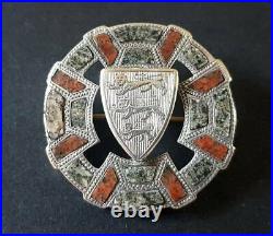Antique Victorian Sterling Silver Scottish Agate Brooch Three Lions