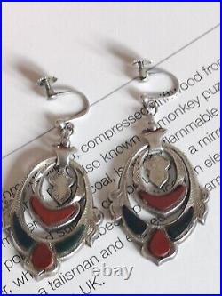 Antique Victorian Sterling Silver Scottish Agate Earrings