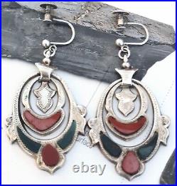 Antique Victorian Sterling Silver Scottish Agate Earrings