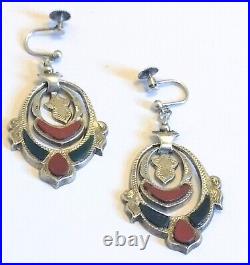 Antique Victorian Sterling Silver Scottish Agate Earrings
