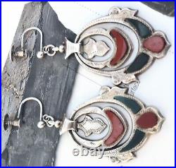 Antique Victorian Sterling Silver Scottish Agate Earrings