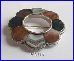 Antique Victorian Sterling Silver Scottish Agate Large Brooch