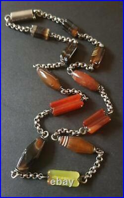 Antique Victorian Sterling Silver Scottish Agate Necklace