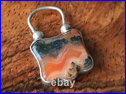 Antique Victorian Sterling Silver Scottish Agate Padlock Clasp Chased 1.3 Inch