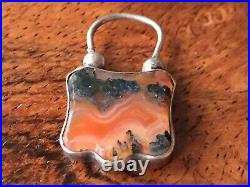 Antique Victorian Sterling Silver Scottish Agate Padlock Clasp Chased 1.3 Inch