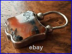 Antique Victorian Sterling Silver Scottish Agate Padlock Clasp Chased 1.3 Inch