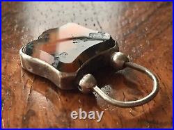 Antique Victorian Sterling Silver Scottish Agate Padlock Clasp Chased 1.3 Inch